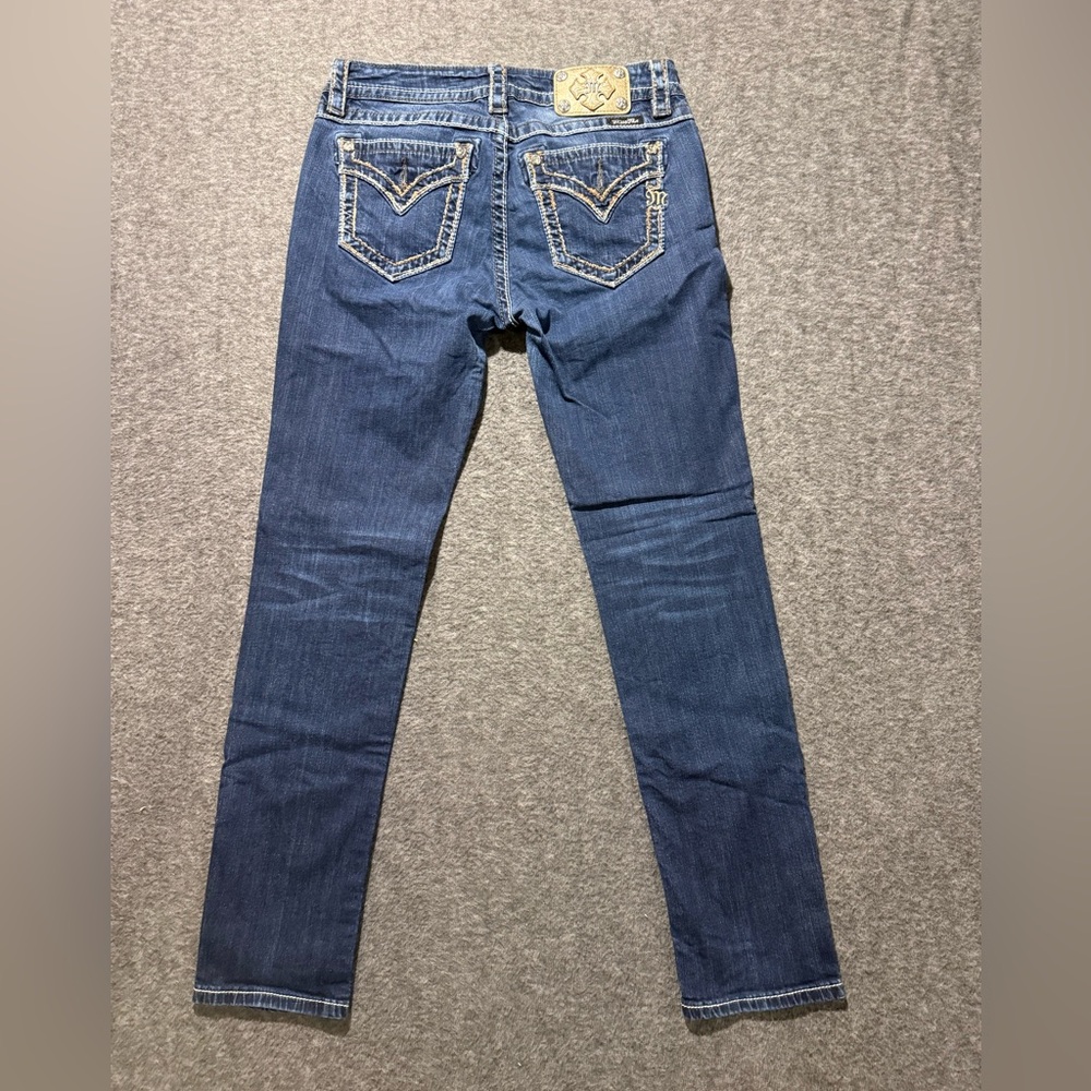Miss Me Jeans Womens 28 blue Skinny Low Rise Bling Gold Embellished Fit 30x30